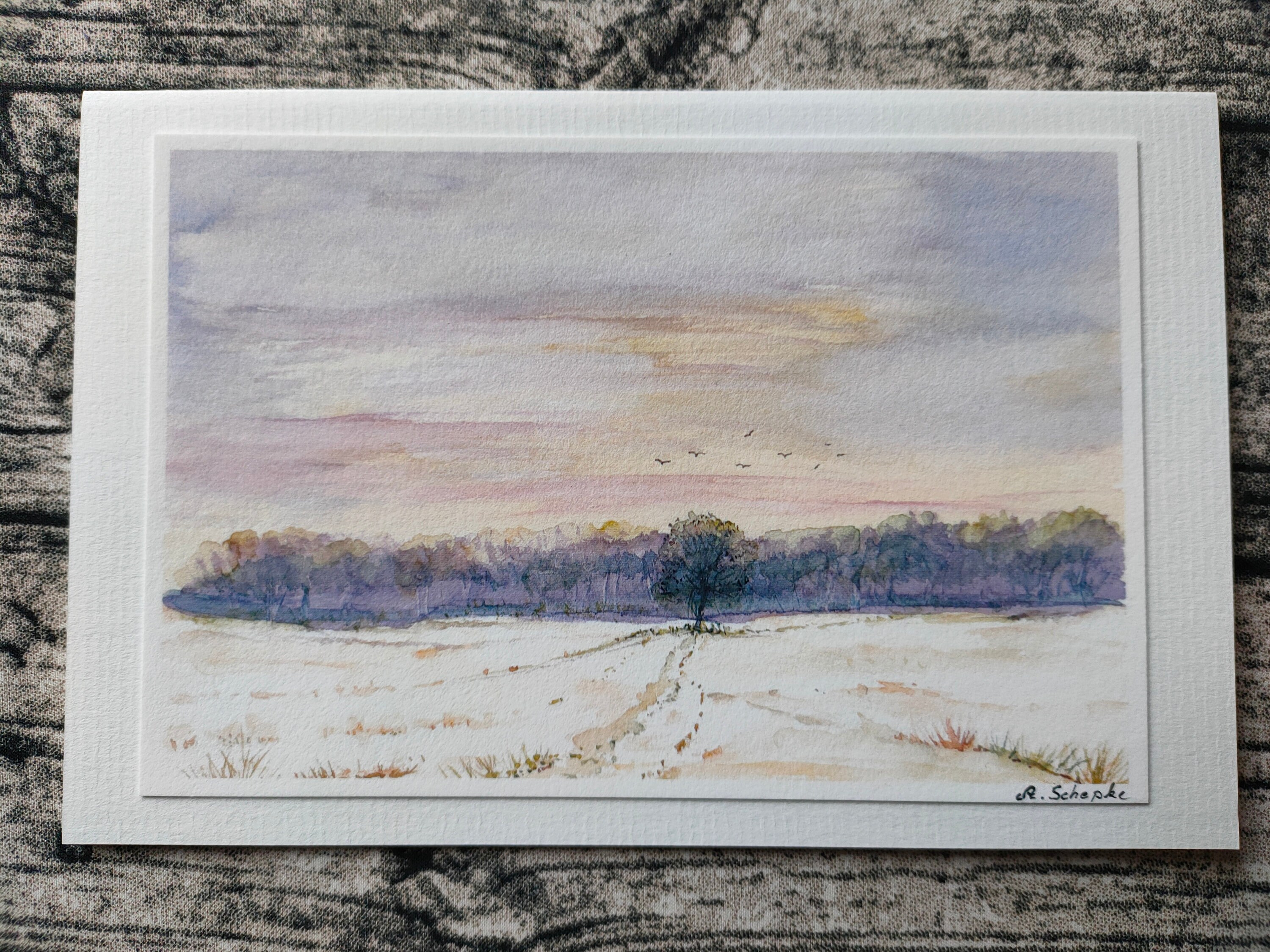 Watercolor Art & Collectibles Greeting Card Winter Watercolor Map Snow ...