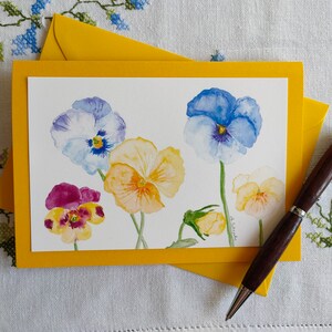 Stiefmütterchen/Aquarell/Kunstkarte/Glückwünsche/Karte Frühling/Aquarellkarte/handgemalt/Kunstdruck Blumen/floral/Faltkarte mit Umschlag