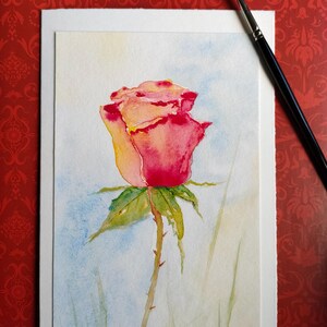 Kunstkarte/ Rose/ Aquarellkarte/ handgemalte Grußkarte/ Jahrestag/Valentinstag/ Rosen Aquarell/Geburtstagskarte mit Umschlag