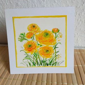 Hand-painted original greeting and congratulations card with envelope no print, ranunculus, spring, small gift, birthday image 4