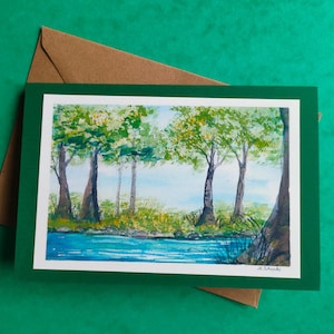 Aquarell Karte/Frühling/Sommerlandschaft/Grußkarte/Kunstdruck/Faltkarte mit Umschlag/Geburtstag/Geschenkkarte/Natur/Wald/See