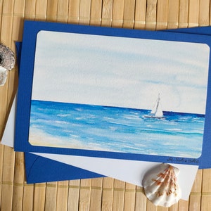 Kunstkarte / Aquarell / Segelboot / Grußkarte / Karte / Aquarellkarte / handgemalt / Kunstdruck Segeln / Strand / Meer /Reisen