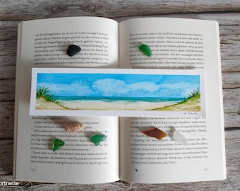 Hand-painted original bookmark (unique piece), sky/sea, small gift, maritime bookmark, watercolor, North Sea
