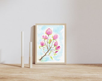 Magnolia branch /original watercolor (not a print/hand-painted unique piece!) / flower painting/ spring/ unique piece/ gift