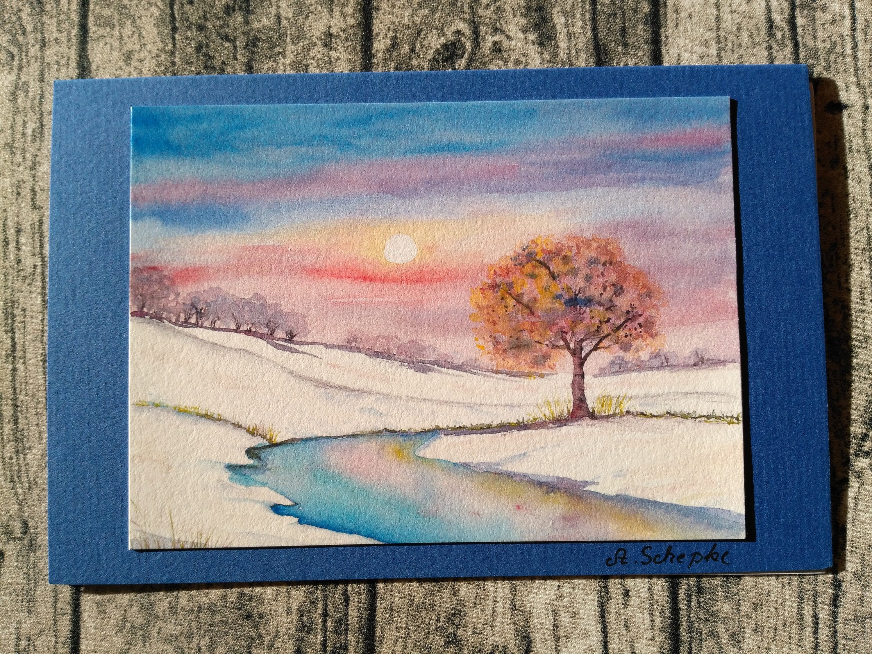 Watercolor Art & Collectibles Greeting Card Winter Watercolor Map Snow ...