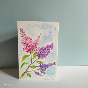 Handgemalte Karte, Flieder, Original Aquarell, Aquarellkarte, Faltkarte mit Umschlag, Unikat