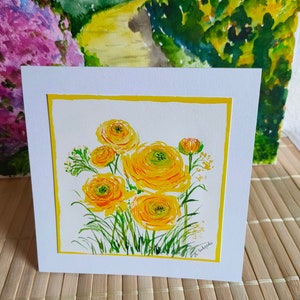 Hand-painted original greeting and congratulations card with envelope no print, ranunculus, spring, small gift, birthday image 2