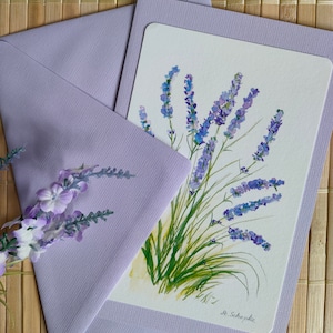 Aquarellkarte Lavendel, Faltkarte mit Umschlag, Kunstdruck, Blumen, floral, botanisch, Geburtstag, Glückwunsch, Dankeschön, Grußkarte