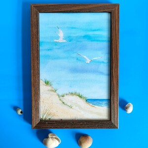Gerahmtes kleines Meer-Aquarell, Kunstdruck in einem Holz-Bilderrahmen, Aquarelldruck, Geschenk, Geburtstag, maritimes Bild, See Bild 4