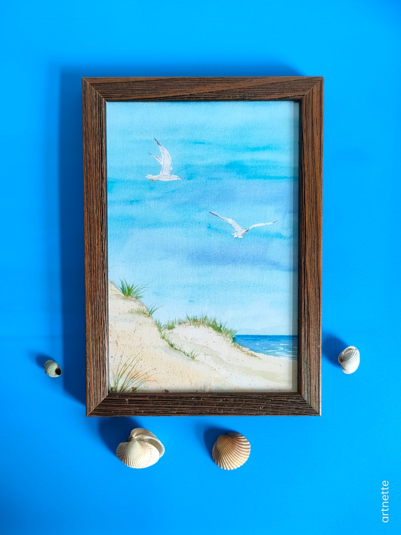 Gerahmtes kleines Meer-Aquarell, Kunstdruck in einem Holz-Bilderrahmen, Aquarelldruck, Geschenk, Geburtstag, maritimes Bild, See Bild 4