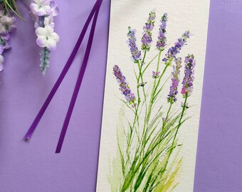 Handgemaltes Lesezeichen (kein Druck),Lavendel, Geburtstagsgeschenk,kleines Geschenk,Blumen-Lesezeichen,floral,botanisch,Einzelstück,Unikat!