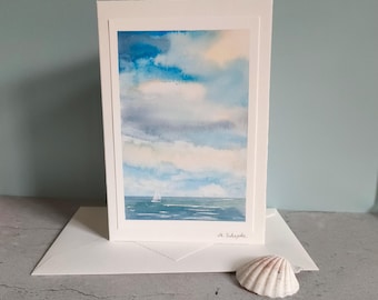 Watercolor card/ sailboat/ sailing/ travel/ watercolor painting/ hand-painted greeting card/ nautical art print/ ocean/ sea/ folded card with envelope