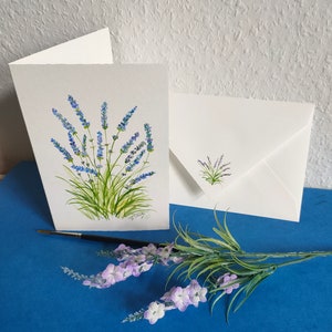 Handgemalte Kunstkarte, Lavendel, Original Aquarell, kleines Aquarell, Blumenaquarell, Geburtstagskarte, Unikat!