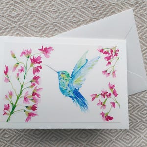 Kolibri/ Aquarellkarte/ handgemalte Grußkarte/ botanischer Druck/ Geburtstagskarte/ Faltkarte (B6) mit Umschlag/ Geschenk