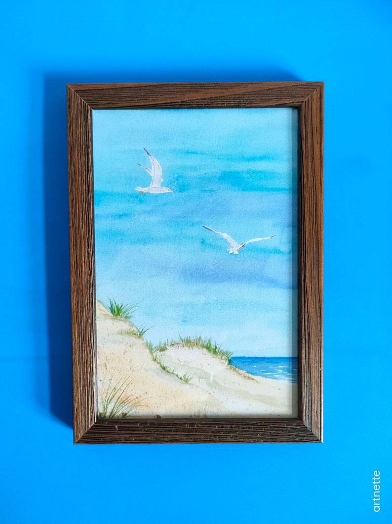 Gerahmtes kleines Meer-Aquarell, Kunstdruck in einem Holz-Bilderrahmen, Aquarelldruck, Geschenk, Geburtstag, maritimes Bild, See Bild 7