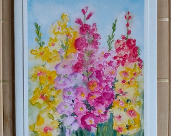 Carte aquarelle "Mufliers", carte de voeux peinte à la main, imprimé botanique, carte pliée avec enveloppe, carte d'art, aquarelle, fleurs