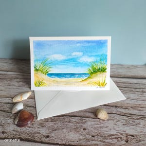 Handgemalte Karte/ Meer/Insel/ Sommer/ maritim/ Original Aquarell/ Aquarellkarte/Faltkarte mit Umschlag/Unikat!
