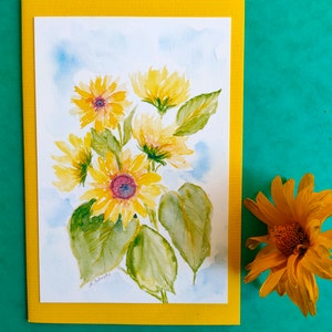 Sonnenblumen/Aquarell/Kunstkarte/Glückwünsche/Karte/Aquarellbild/Aquarellkarte/gemalte Karte/mit Umschlag/Geburtstag/Danke/Gute Besserung