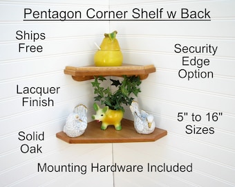 Red Oak Pentagon Corner Shelf: Handcrafted Floating Shelves with Back