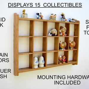 Wall Display, Wall Curio Cabinet, Shadow Box, Cubby Display, Solid Oak, 9 Colors, Ships Free to USA, 7 Sister Designs with 15 to 63 Cubicles