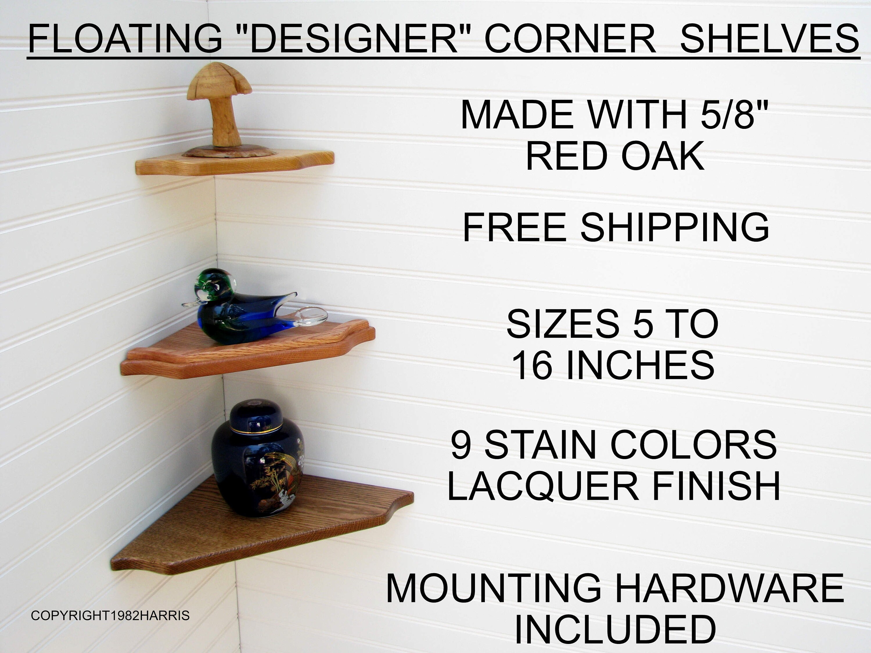 Red Oak Floating Shelf, Custom Length, Depth, Includes Hidden Bracket