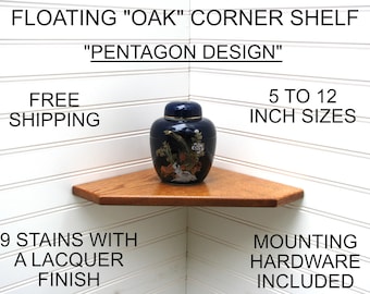 Floating Pentagon Corner Shelf: Red Oak, 5–12", 9 Stains, Returns Accepted