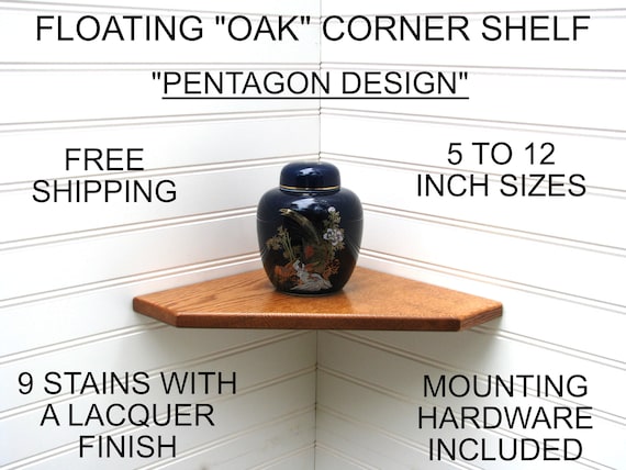 Floating Pentagon Corner Shelf: Red Oak, 5–12", 9 Stains, Returns Accepted