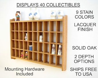 Solid Red Oak Wall Display Curio Cabinet - Handmade Shadow Box