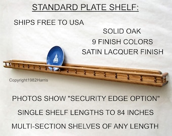 Plate Shelf, Plate Rail, Plate Hanger, Plate Frames, Ledge Shelf, Floating Shelf,12 to 84 Inches, Custom Sizes, Lacquer Finish, Ships Free