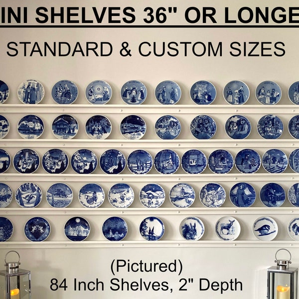 Narrow Shelf, Record Shelf, Figurine shelf, Plate Shelf, Plate Rail, Custom Made, Oak, Lengths to 84 Inches, 9 Finish Colors, Ships Free