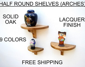 Round Shelf, Shelf with Arch, Cell Phone Shelf, Alarm Clock shelf, Red Oak, Custom Sizes, Free Shipping, 9 Stain Colors, Lacquer, Unfinished