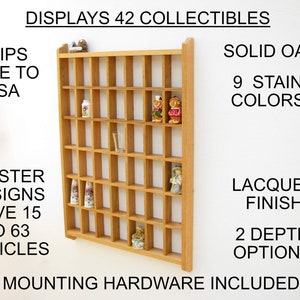 Wall Display, Wall Curio Cabinet, Shadow Box, Cubby Display, Solid Oak, 9 Colors, Ships Free to USA, 7 Sister Designs with 15 to 63 Cubicles