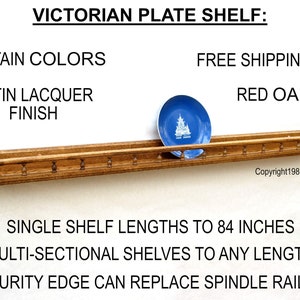 Plate Shelf, Plate Rail, Plate Display, Plate Hanger, Plate Frames, 12 to 84 Inches, Custom Sizes, 9 Stains, Satin Lacquer, Ships Free