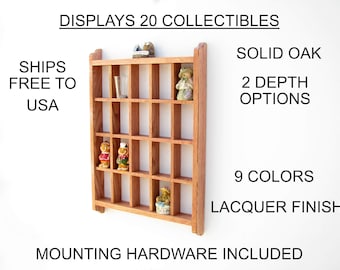 Red Oak Wall Curio Cabinet: Handcrafted Collectible Display Shelf
