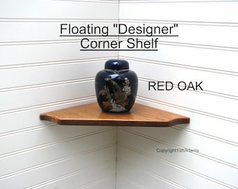 Floating Curved Edge Corner Shelf: Red Oak, 5–12", 9 Stains, Returns Accepted