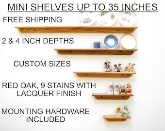 Plate Shelf, Ledge Shelf, Floating Shelf, Picture Shelf, Record Shelf, Custom Sizes, Red Oak, Lacquer Finish, 9 Colors, Ships Free
