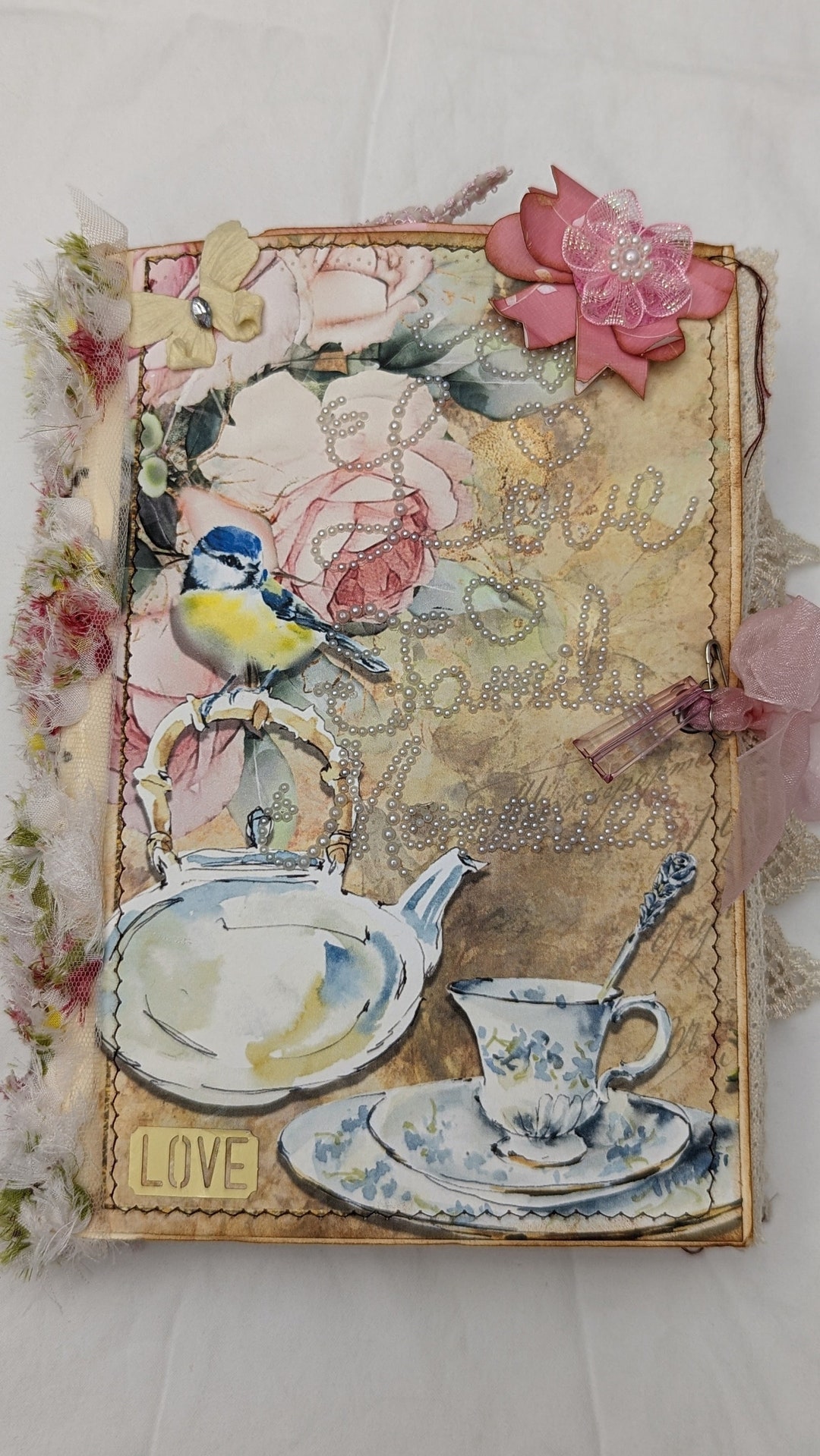 Teatime Vintage Junk Journal, Hardcover Memory Book, Botanical Journal ...