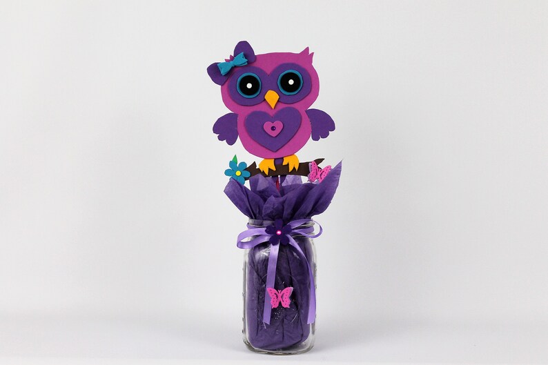 Purple glass mason jar Owl decor centerpiece