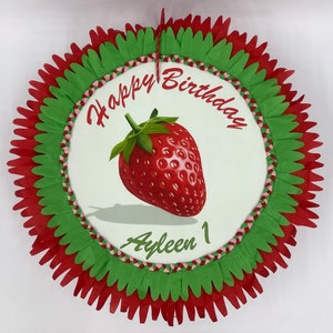 Strawberry personalized round piñata