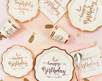 Gold Happy Birthday Tableware/Elegant Birthday Tableware/Birthday party plates