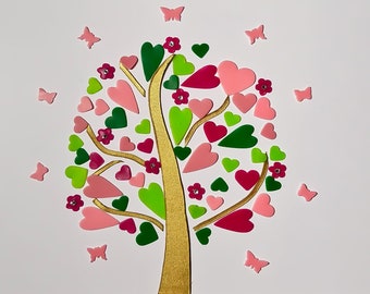 Free Color CHOICE DIY set wax heart tree with Flowers and Butterflies