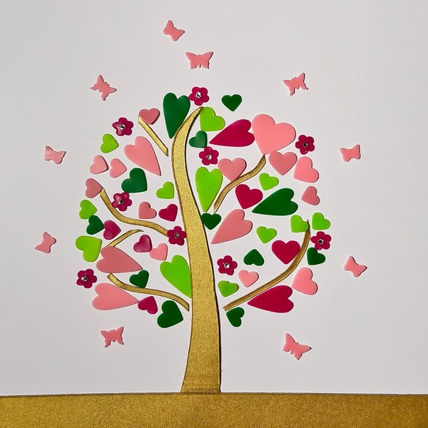 freie Farbwahl DIY Set Wachs-Herzbaum mit Blüten und Schmetterlingen