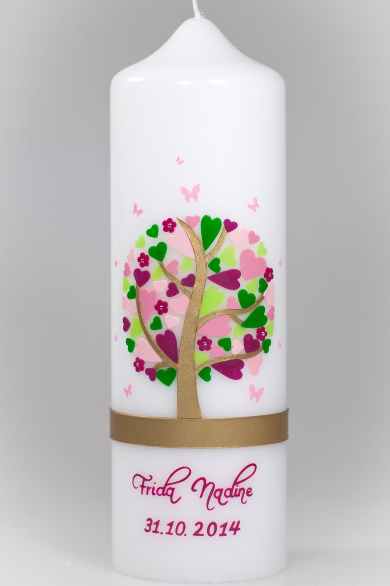 Baptism candle heart tree with butterflies image 5