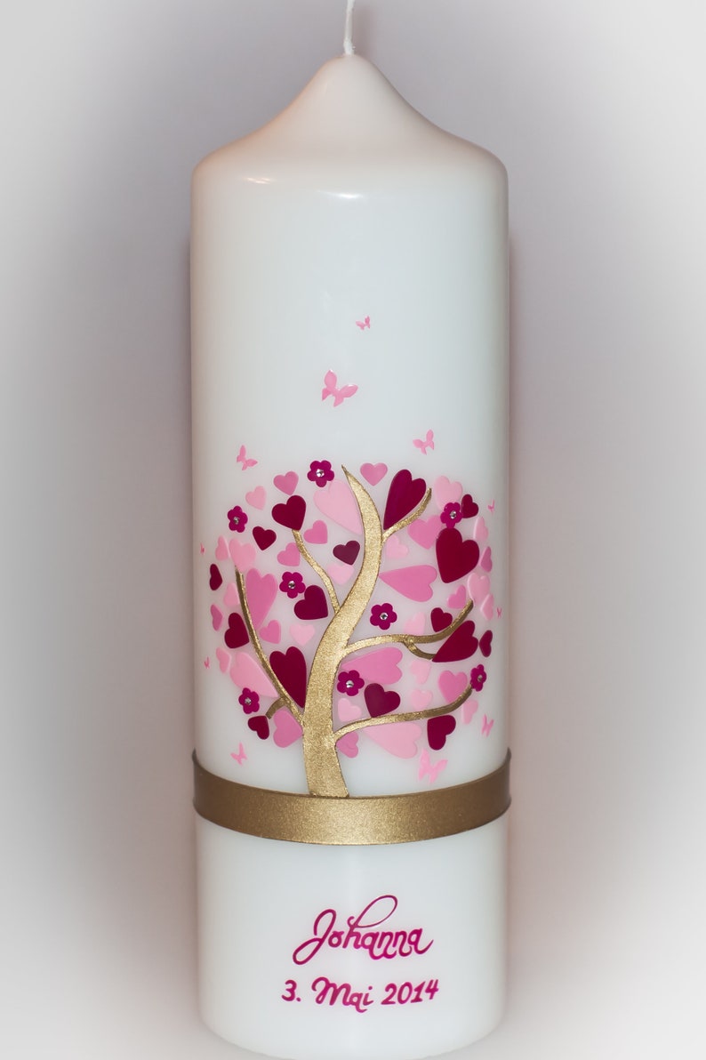 Baptism candle heart tree with butterflies image 2