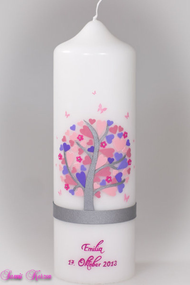 Baptism candle heart tree with butterflies image 1