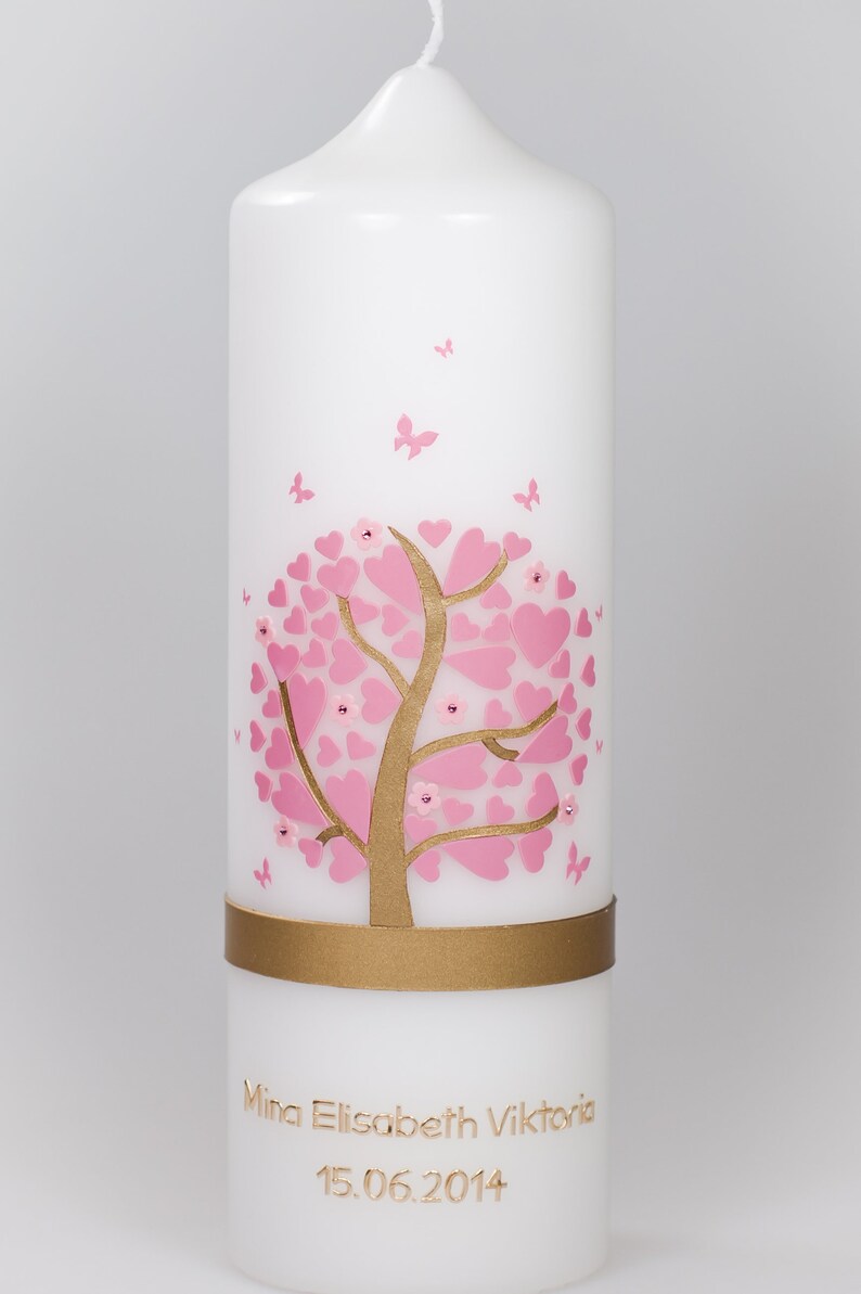 Baptism candle heart tree with butterflies image 4