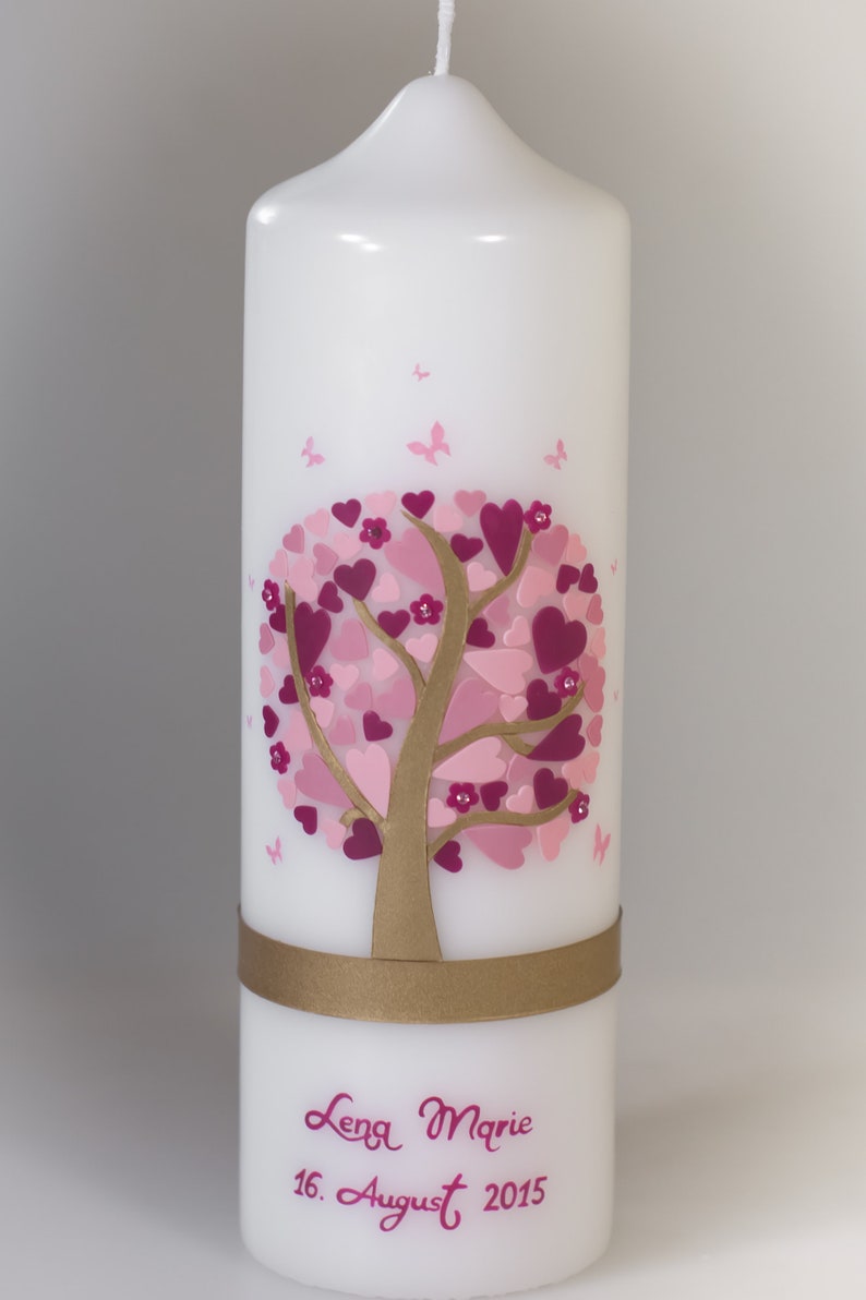 Baptism candle heart tree with butterflies image 7