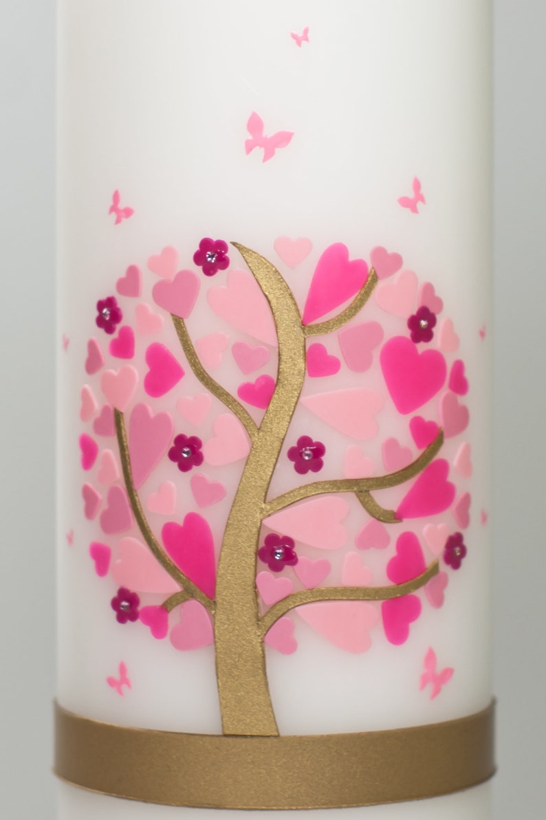 Baptism candle heart tree with butterflies image 8