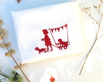 Embroidered Tea Towel Dachshund Girl Trip Haund Organic Cotton GOTS Paper Cut