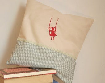 Embroidered cushion cover organic cotton "Rocking Girl"